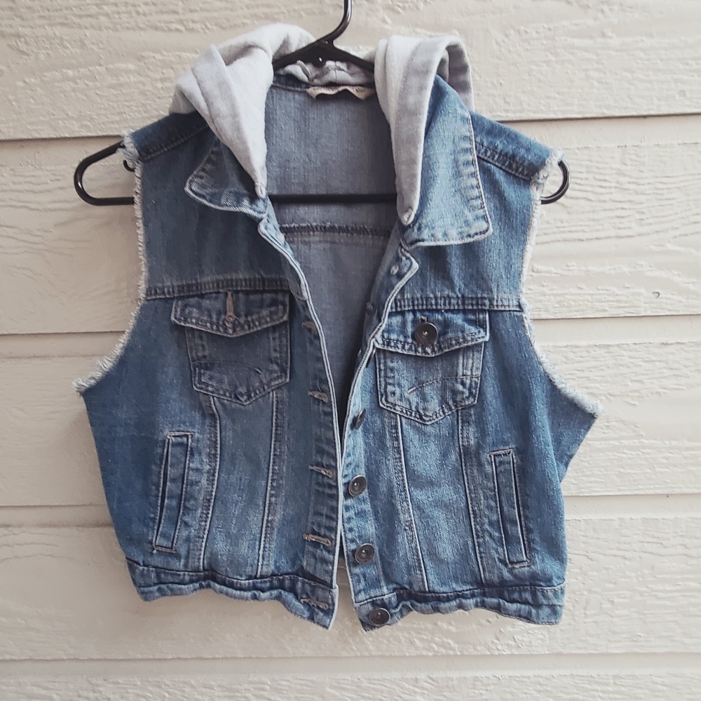 Highway jeans Casual denim hooded vest jacket L - Picture 9 of 11